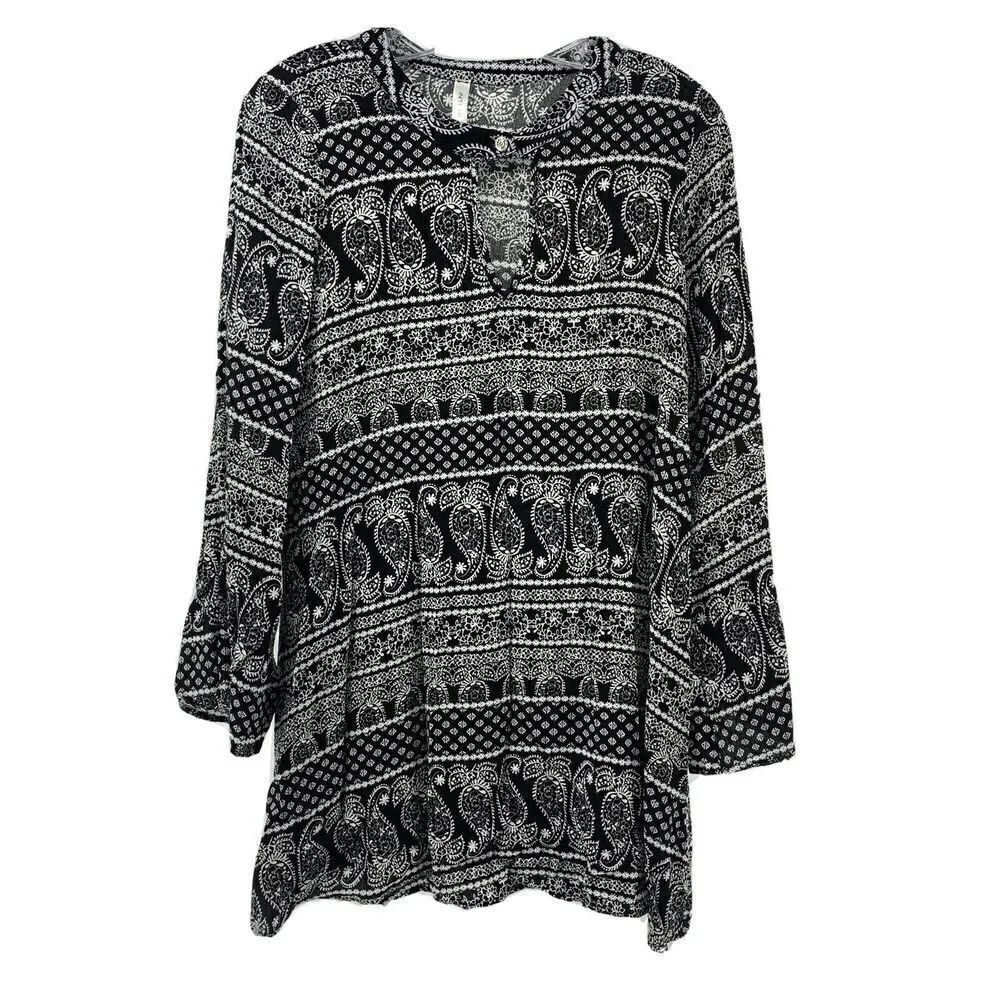 Interi Black Paisley Bell Sleeve Tunic Medium